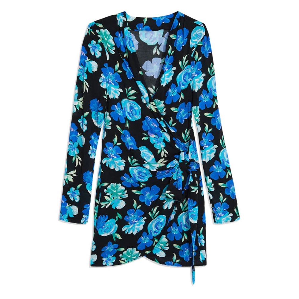 NWT WeWoreWhat Cowl Neck 90's Floral Mini Wrap Dress (XL)